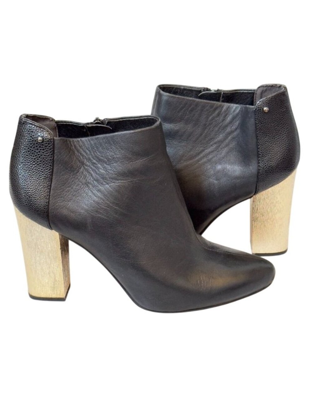 CIRCUS by Sam Edelman Shoes Black Leather Gold Block Heel Bootie Womans 8M - Picture 12 of 12